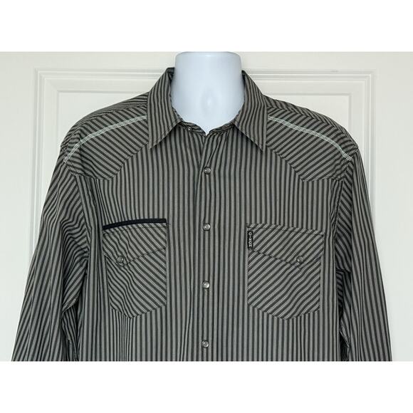 CINCH Men's Western Modern Fit Pearl Snap Long Sleeve Shirt Gray Stripe Sz L EUC - Picture 2 of 15